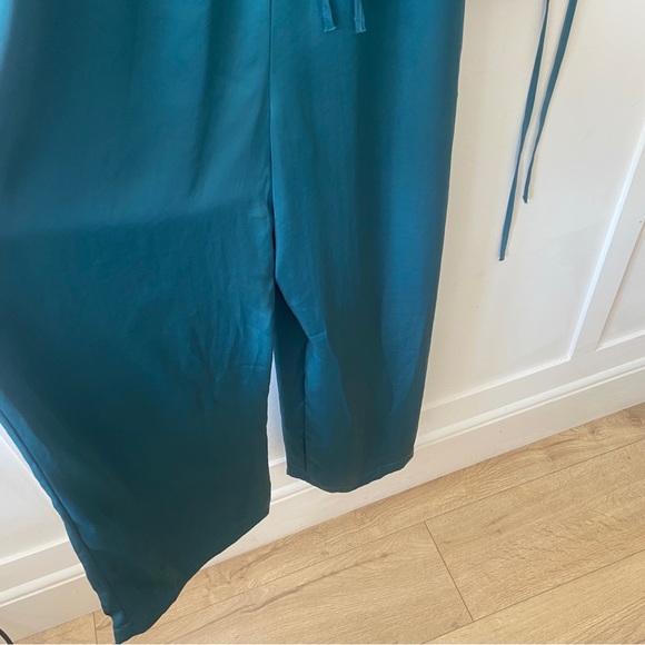 Zara Satin Teal Jumpsuit with elastic waist, wide leg - Size M - Picture 3 of 10